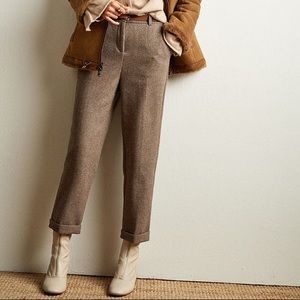 Wool Blend Taper Pants with Leather Belt